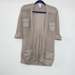 chico's  taupe linen blend open sweater, size 2 (12)